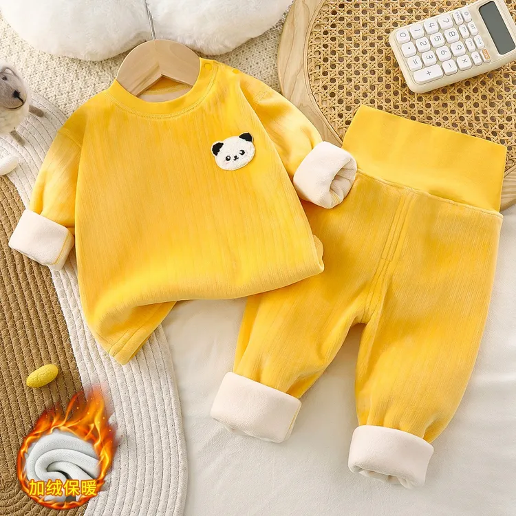 儿童加绒保暖套装婴儿无骨加厚高腰秋衣秋裤男女宝宝秋冬打底睡衣