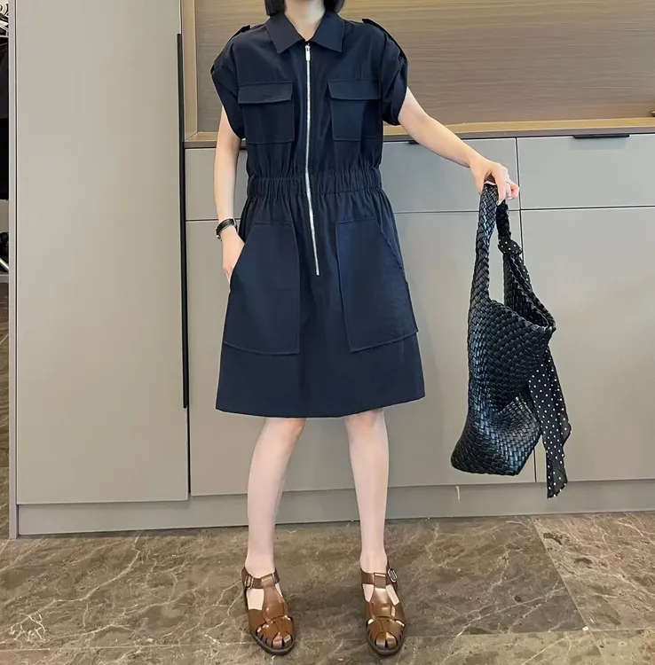 米可/MK-2156LJ【翻领工装收腰显瘦连衣裙】时尚夏季新款连衣裙