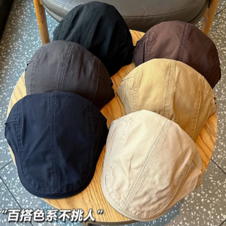 简约复古画家帽贝雷帽女可调节纯色鸭舌帽英伦风前进帽子