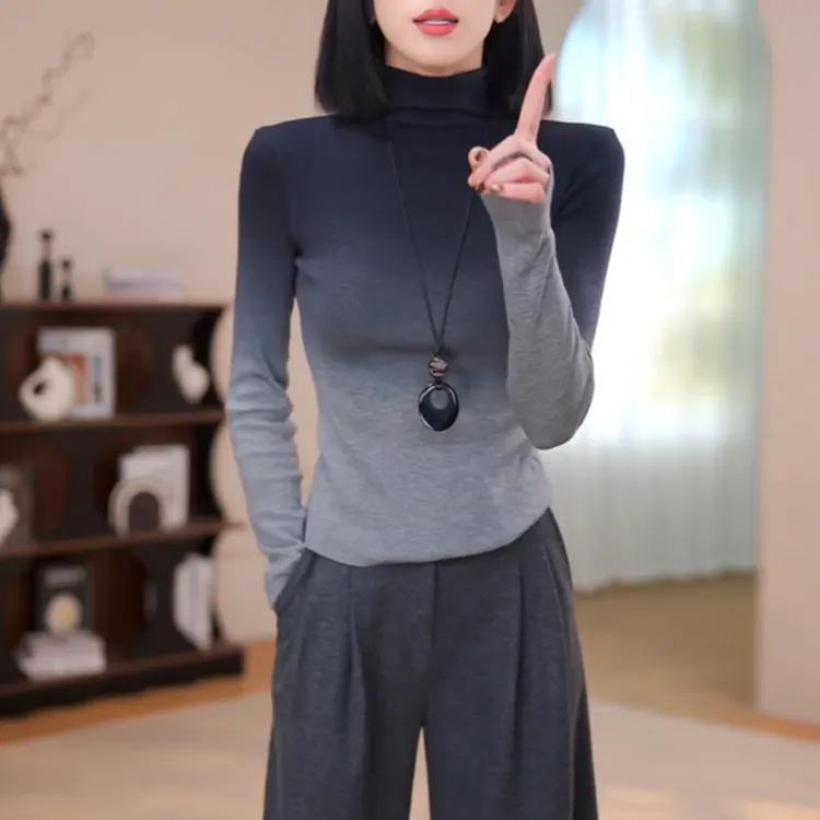 晕染渐变色堆堆高领针织衫女2025冬季新款内搭打底衫修身设计上衣