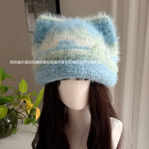 DIY手工钩织猫耳帽材料包十刻雪宝渐变羊毛线钩针帽子手作礼物