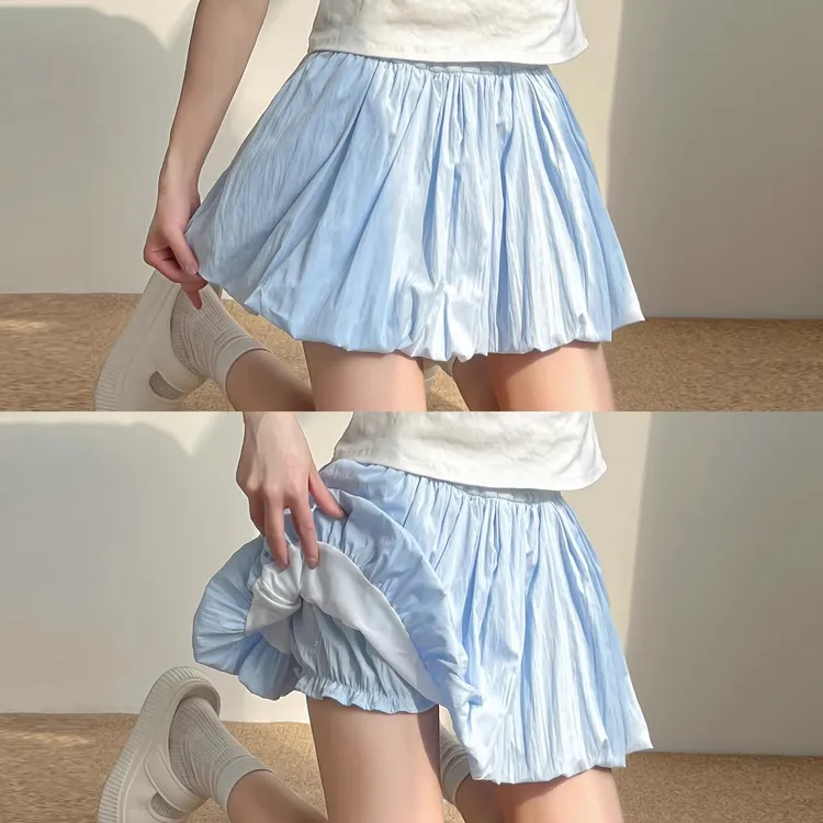 冰丝花苞裙裤女2025夏薄款高腰防走光休闲小个子宽松韩版短裤