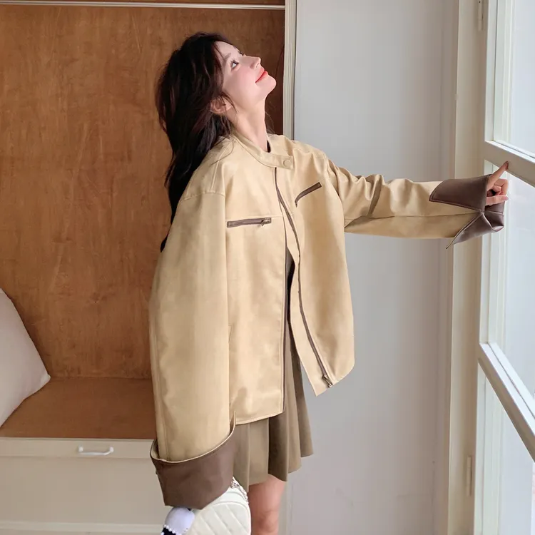 卡其色皮衣外套女2025秋季新款独特超好看休闲百搭甜酷风短款夹克