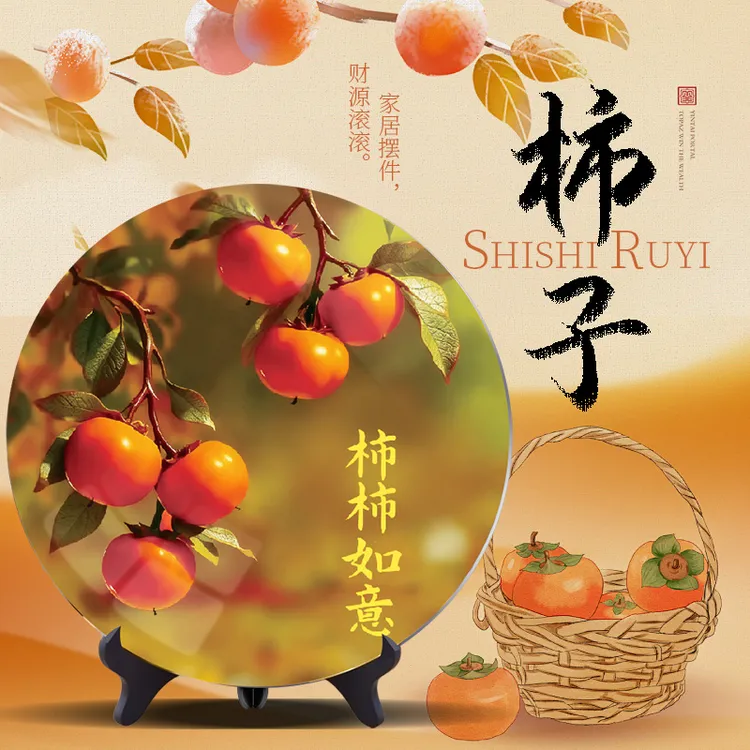 【新款】特大号柿柿如意摆件柿柿如意摆件现代装饰画相框餐厅饰品