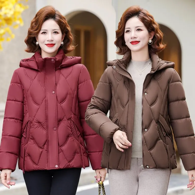 皮尔卡丹中年妈妈服女短款冬季加厚保暖棉衣中老年休闲小棉