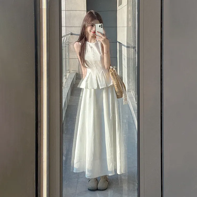 大方得体白色连衣裙女夏穿搭2025新款巨好看长裙子两件套装3523