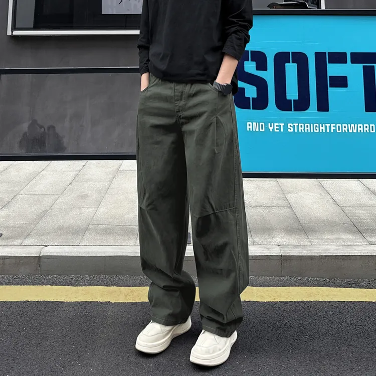 QUALCOMM2025秋冬新款军绿色休闲工装裤男美式复古阔腿宽松直筒裤
