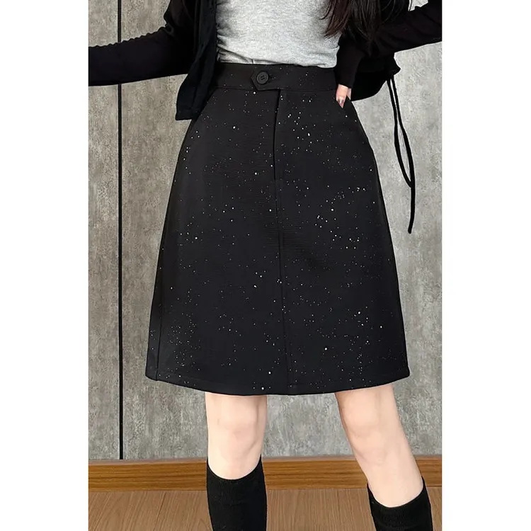 大码灰色2025亮片西装中裙女春夏遮胯a字短裙胖mm高腰包臂半身裙