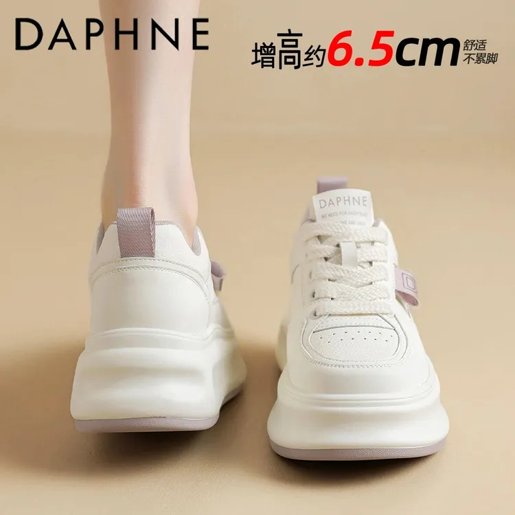 达芙妮女鞋学生党厚底增高6cm小白鞋2024冬季新款透气休闲板鞋