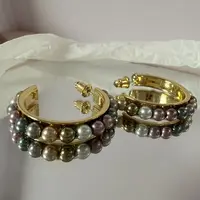 合金耳饰 9616号36001#百搭复古时尚多色珠珠半圆耳环（预）