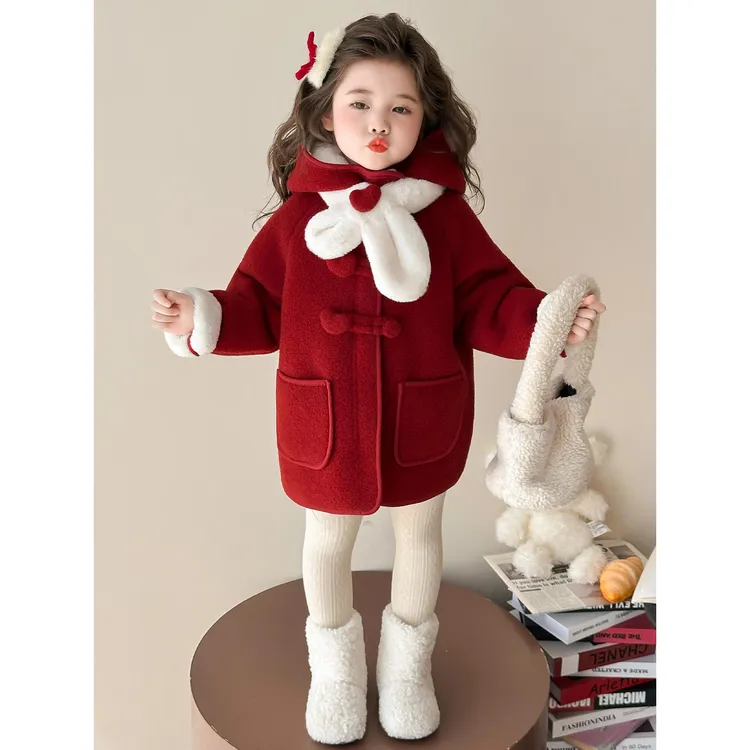 女童外套秋冬季2025新款儿童洋气保暖冬装加绒加厚冬装时髦呢大衣