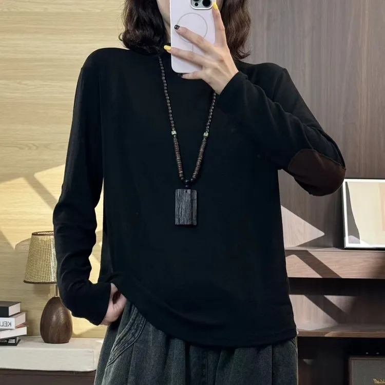 【璐璐家】秋冬新款自发热半高领高弹打底衫大码宽松百搭人棉内搭