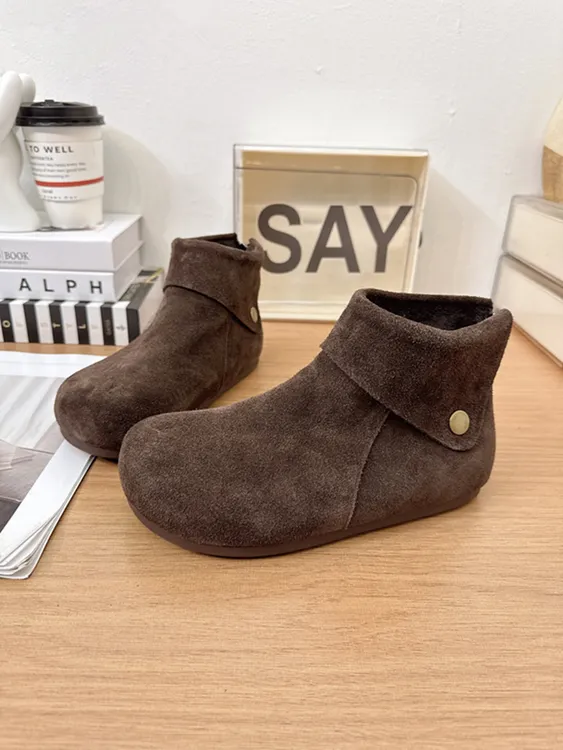 2025秋冬季新款磨砂皮大头勃肯短靴女休闲复古加绒保暖平底马丁靴