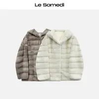 Le Samedi马油叶儿【暖月云绒】Saga皇冠短二水貂毛横排连帽外套