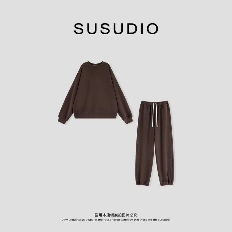 SUSUDIO 山羊绒醋酸天丝 高品质亮面懒人宽松显瘦柔软套装 30076