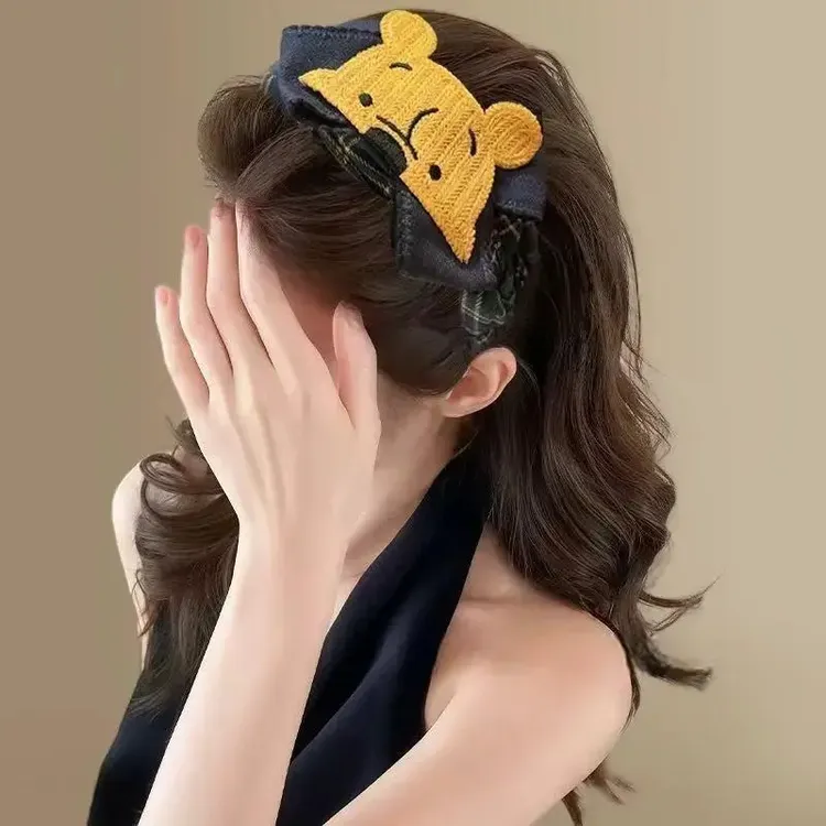 超可爱黄油小熊~蓝绿格纹发箍蝴蝶结宽边头箍小香风少女秋冬发饰