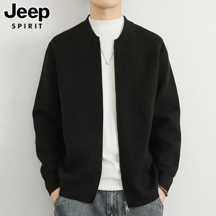 JEEP吉普毛衣针织开衫秋季韩版男士针织开衫简约纯色宽松开衫外套