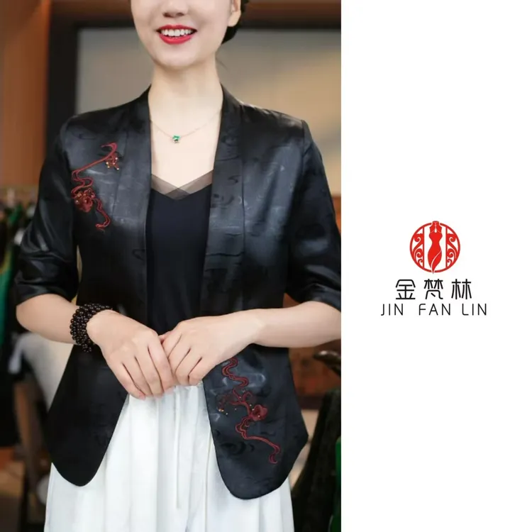 【一枝梅】高端新中式中国风重工刺绣五分袖西服外套亮面设计款