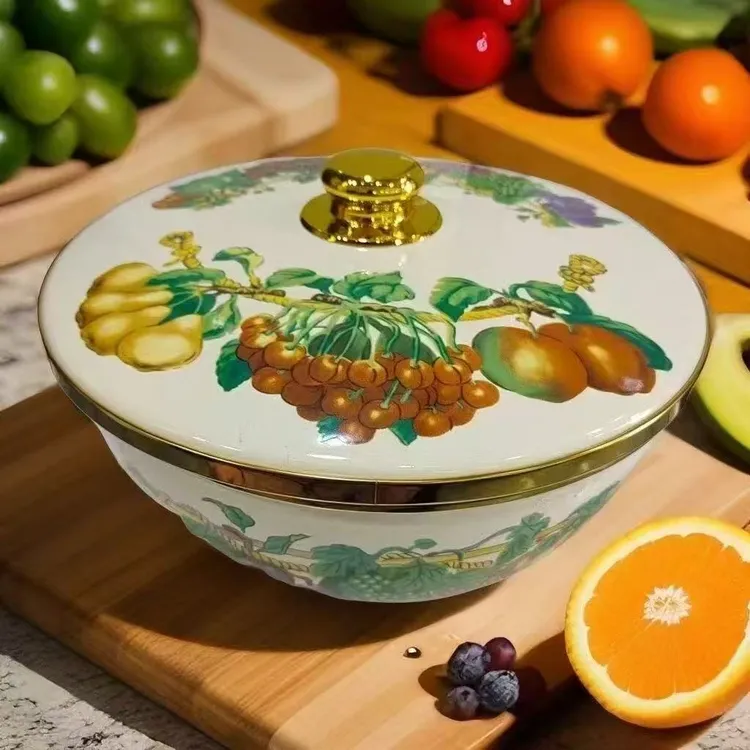 复古中式加厚搪瓷带盖家庭大容量和面盆居家必备生活用品