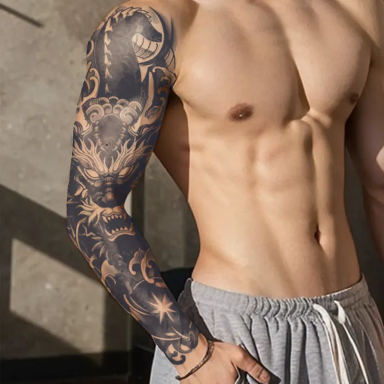 神龙携珠全臂草本纹身贴纸半永久防水持久手臂花臂不反光个性逼真
