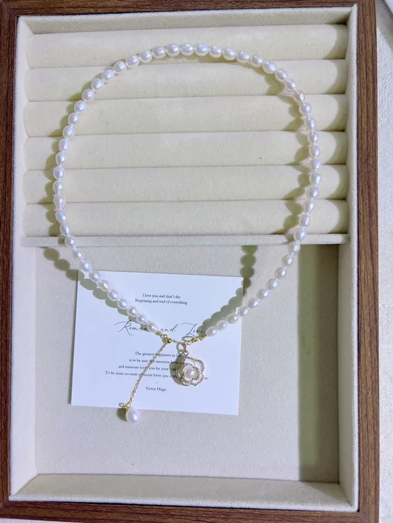 天然淡水珍珠A511早春山茶花轻奢小众高级珍珠项链S925银