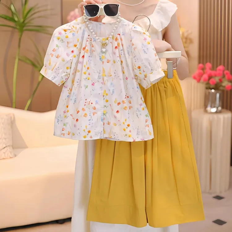 女童夏装套装2025新款儿童网红洋气好看娃娃衫两件套夏季女孩网红