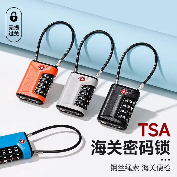 密码锁海关tsa行李箱包托运小型旅行出国通关便携钢丝绳防盗挂锁