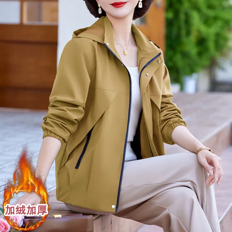 中老年妈妈时尚休闲短款加绒加厚保暖小外套夹克上衣女秋冬装风衣