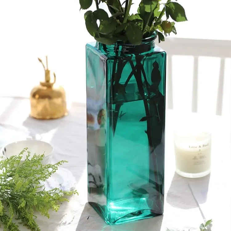 简约创意方形玻璃花瓶ins风插花水培客厅装饰摆件富贵竹鲜花干花