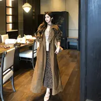 李潇洒【泰晤士落日】微胖大码秋复古英伦美拉德仿麂皮翻领长款风衣