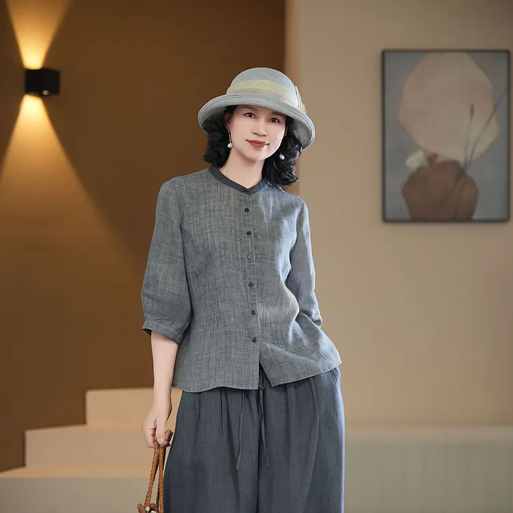 【芙澜卡尔】纽扣开衫单上衣衬衣夏款时尚中老年女装
