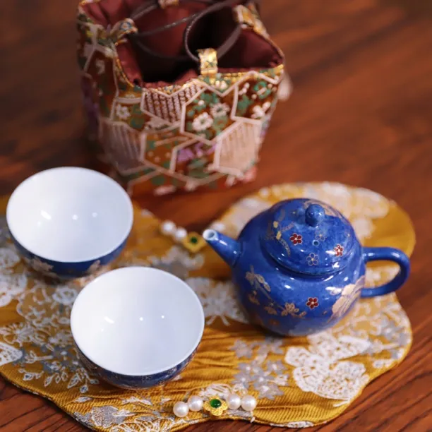 精美洒蓝釉碟舞茶壶青花蝶恋花茶杯公道杯茶席茶包功夫旅行茶具