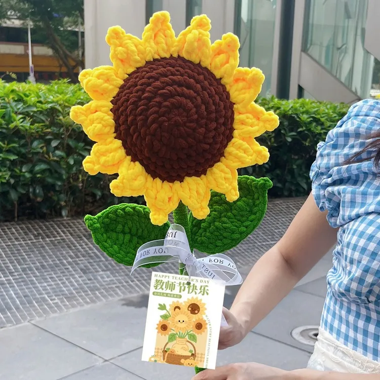 教师节礼物成品手工毛线针织超大仿真花向日葵花束开学送老师