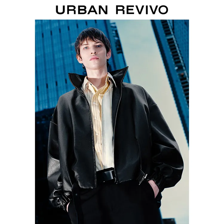 UR2025冬季新款男装复古摩登PU超宽松夹克外套UMF150068