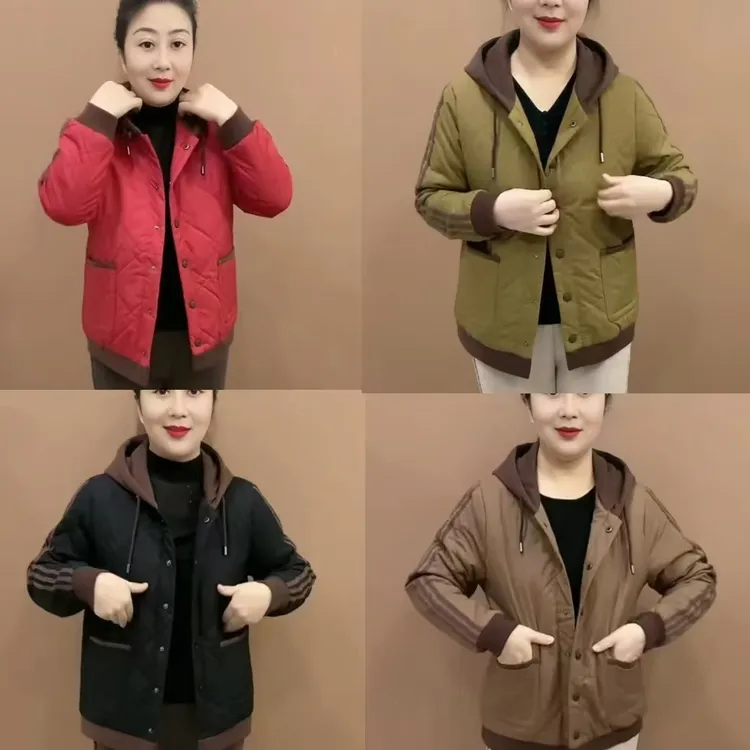 秋冬季新款时尚网红中年妈妈短款连帽双兜加厚外套推荐