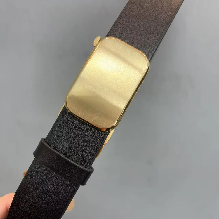 时尚男腰带头层牛皮铜扣无牙滑倒腰带3.5黑色