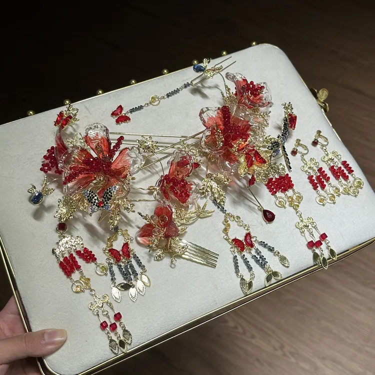 合金婚庆饰品 新款红色新娘饰品中式减龄爆款229