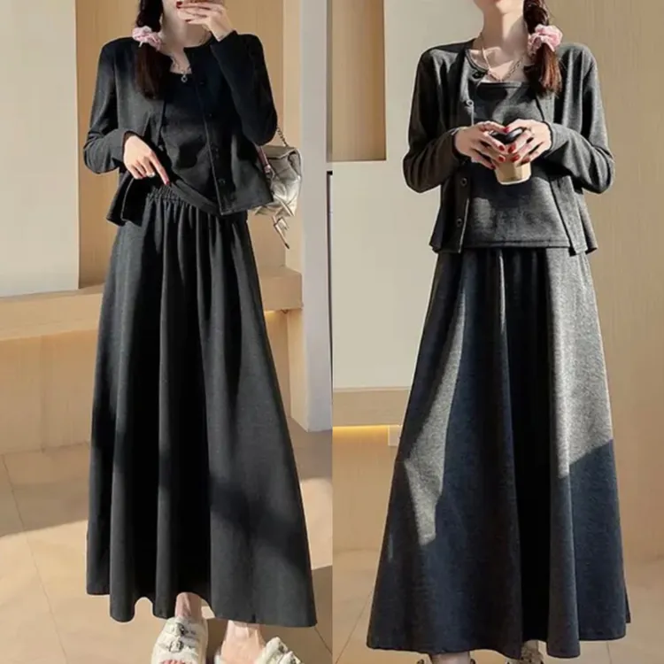 （开衫+吊带+连衣裙）2025秋款新三件套韩系吊带半身裙休闲套装女装