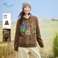 片断卫衣女2025冬季新款连帽休闲童趣设计时尚宽松小个子百搭上衣