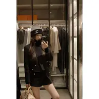 【盒子专享】黑布林  翻领立领双排扣厚款短款长袖小香风外套