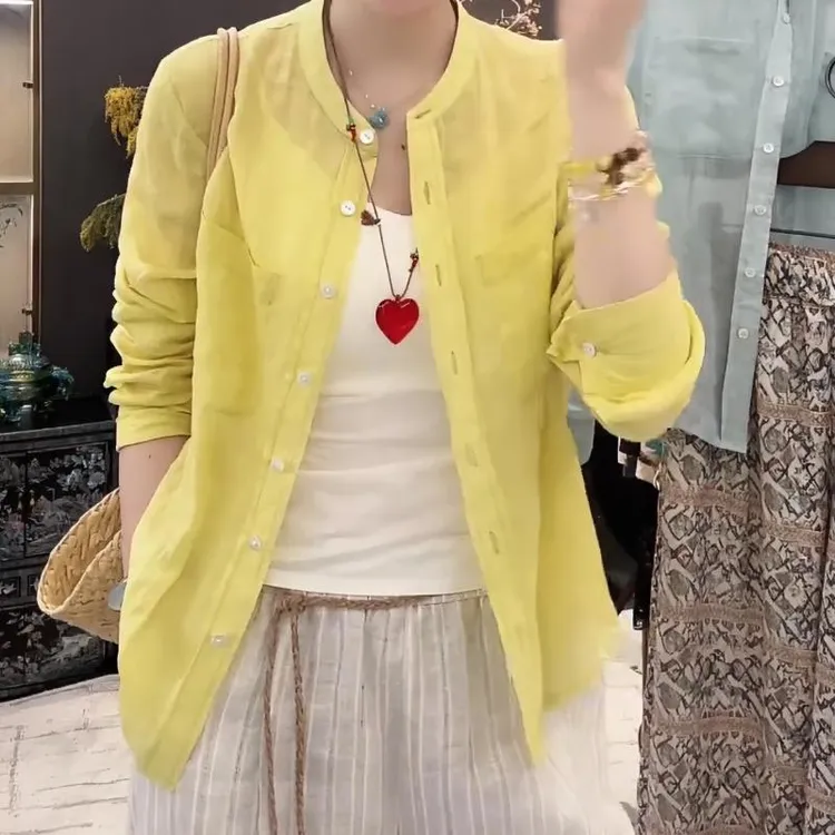 2025夏季韩式新款设计感纯色时尚个性百搭上衣洋气薄款防晒衬衫女