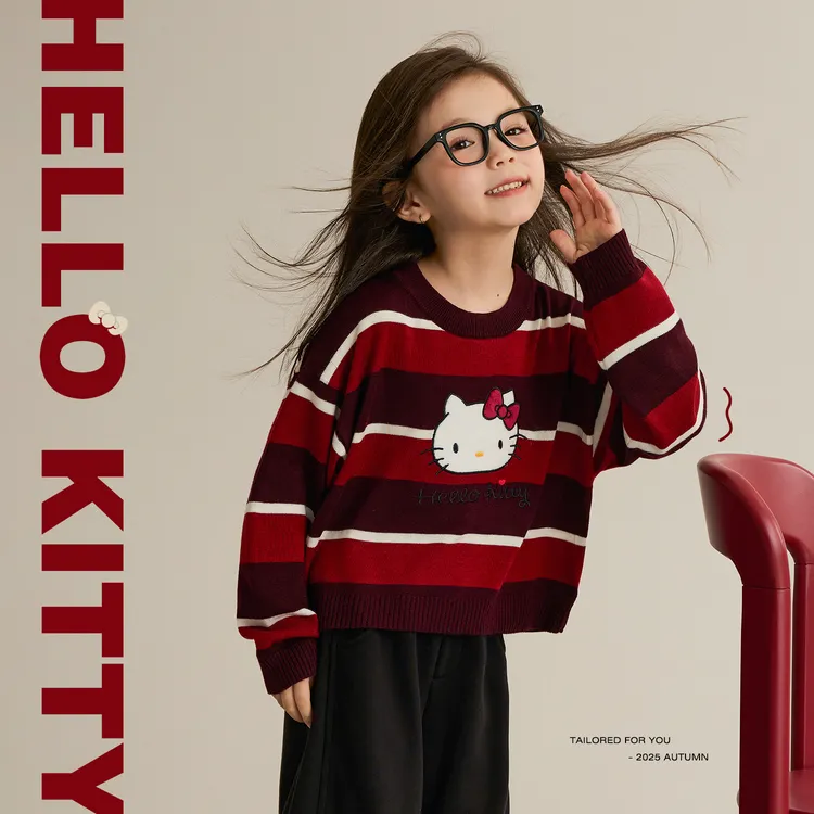 辰辰妈【心动联盟】女童秋装kitty猫刺绣毛衣儿童保暖上衣8670DH