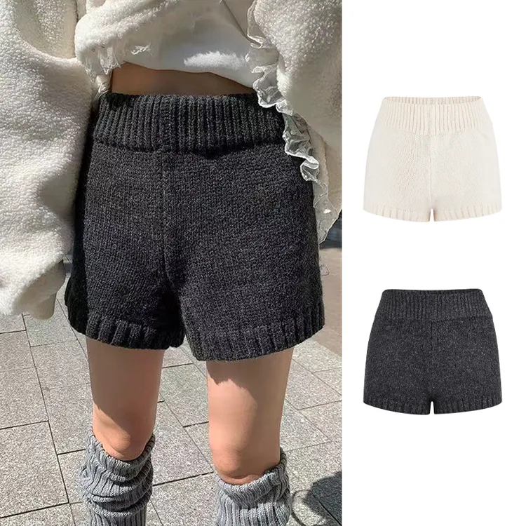 Moses Queen/魔西女王休闲针织短裤女秋冬高腰显瘦裤子宽松直筒裤