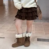 【小梨涡】秋季女童垂感花边蛋糕裙儿童棉坑条百褶半身短裙25G041