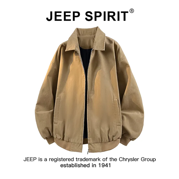 JEEPSPIRIT吉普复古做旧水洗牛仔夹克男秋季潮流纯色休闲翻领外套