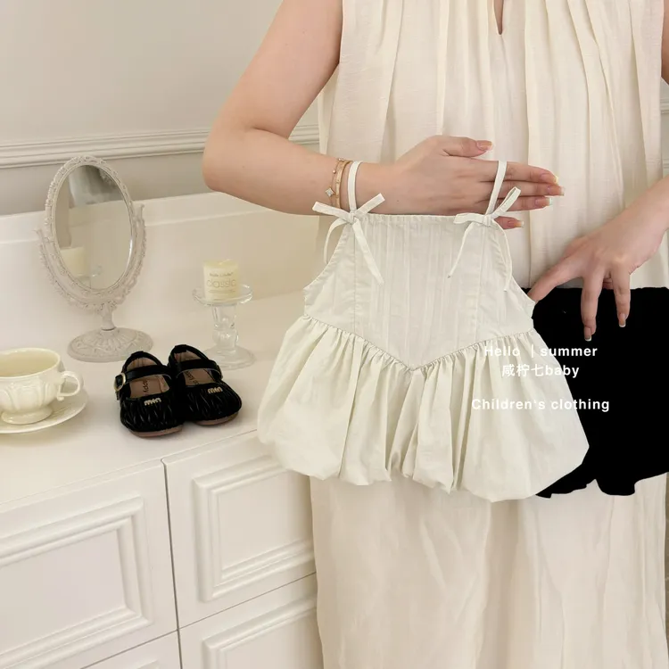 【咸柠七】女童套装2025夏装新款韩系洋气时髦蓬蓬吊带短裤两件套