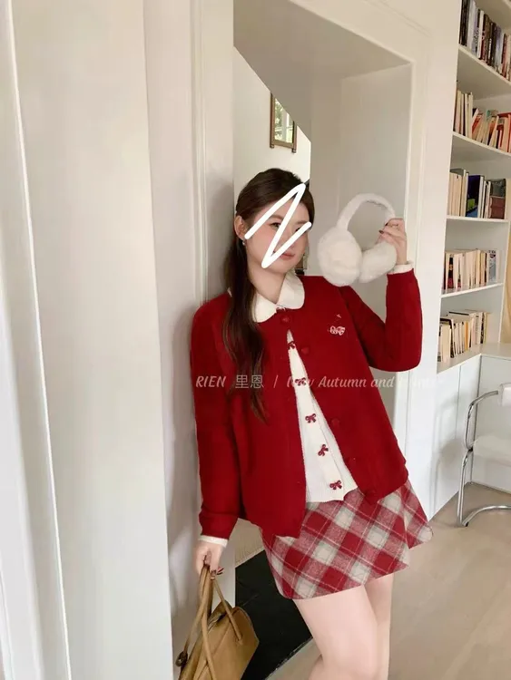 韩系时尚休闲微胖高级洋气大码胖mm假两件上衣+格子半裙套装9352