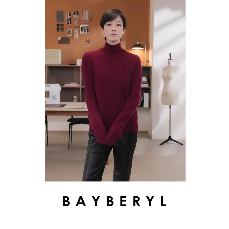 BAYBERYL老贝拥柔质感*丝羊绒高领百搭25秋针织衫9ZZS5I2924-10/7