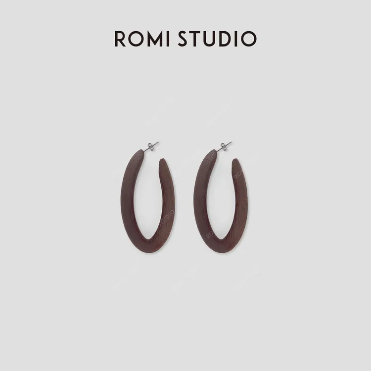ROMI STUDIO 非金属木质耳饰 天然肌理鸡翅木复古耳环RWCRP33541