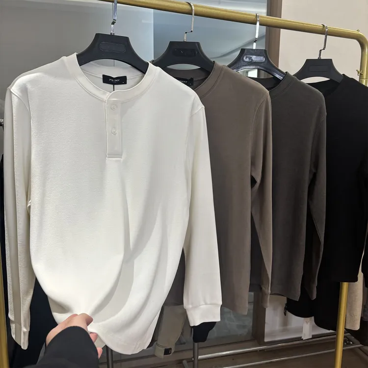 高端！超细旦纤维！秋冬男士复古硬汉风亨利领纯色长袖打底衫卫衣